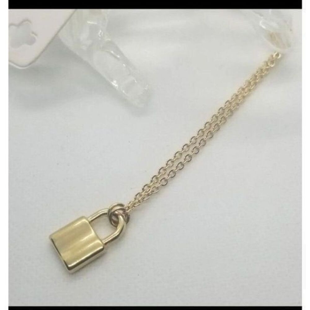 Stainless steel gold toned lock pendant chain necklace - Picture 3 of 5